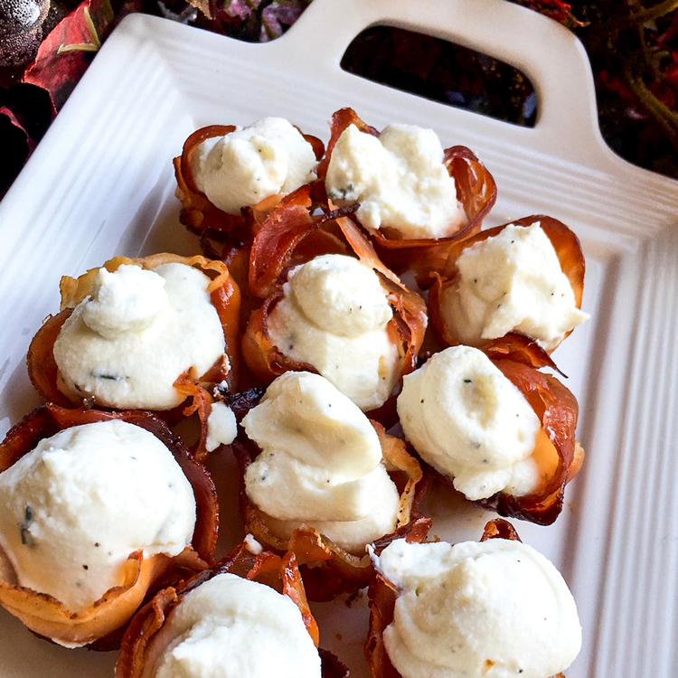proscuitto baskets and goat cheese