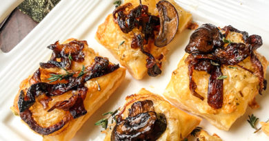 Puff Pastry Bites + Caramelized Onions + Portobello mushrooms