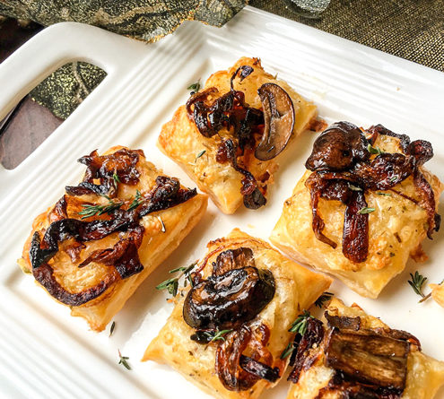 Puff Pastry Bites + Caramelized Onions + Portobello mushrooms